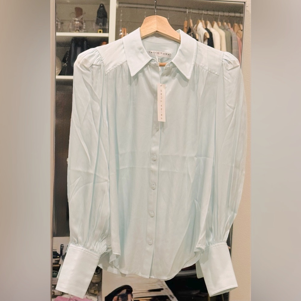 Trina Turk Silk Mint Button-Up Blouse